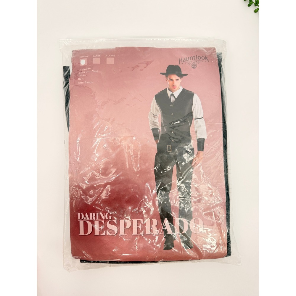 Hauntlook Daring Desperado Costume Mens Size Medium Black White Western Cowboy